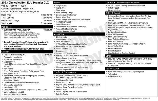 used 2023 Chevrolet Bolt EUV car, priced at $21,500