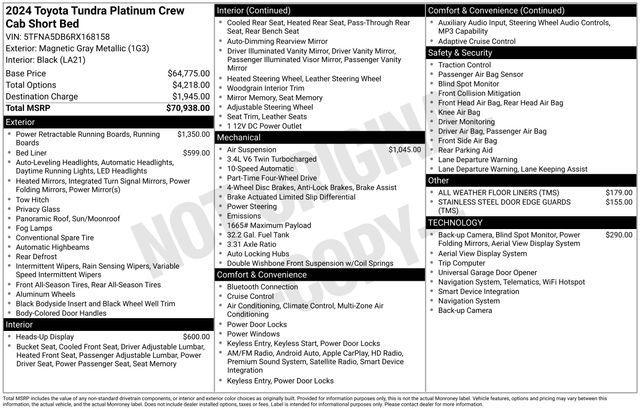 used 2024 Toyota Tundra car, priced at $54,000