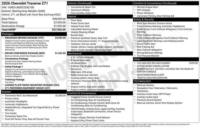 new 2026 Chevrolet Traverse car, priced at $55,625