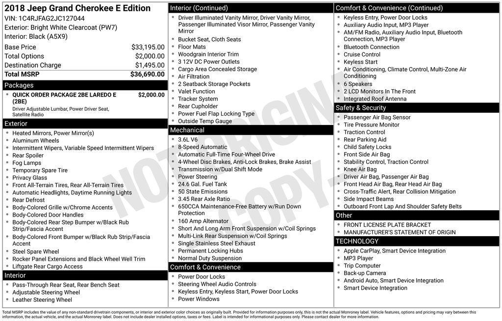 used 2018 Jeep Grand Cherokee car, priced at $12,832