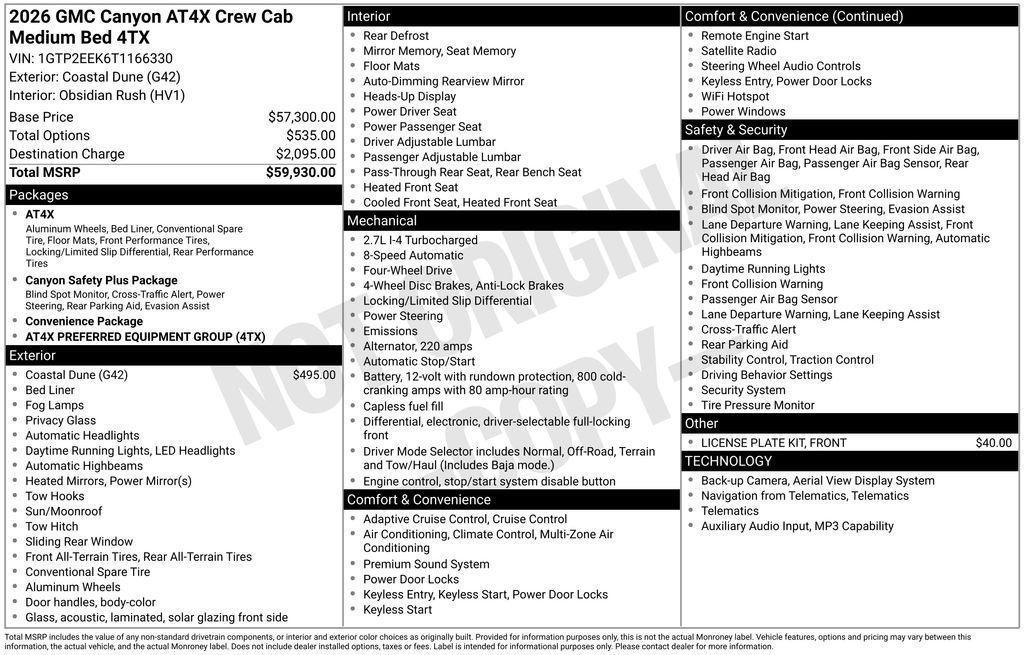 new 2026 GMC Canyon car, priced at $56,290