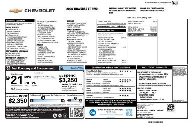 new 2026 Chevrolet Traverse car, priced at $48,695