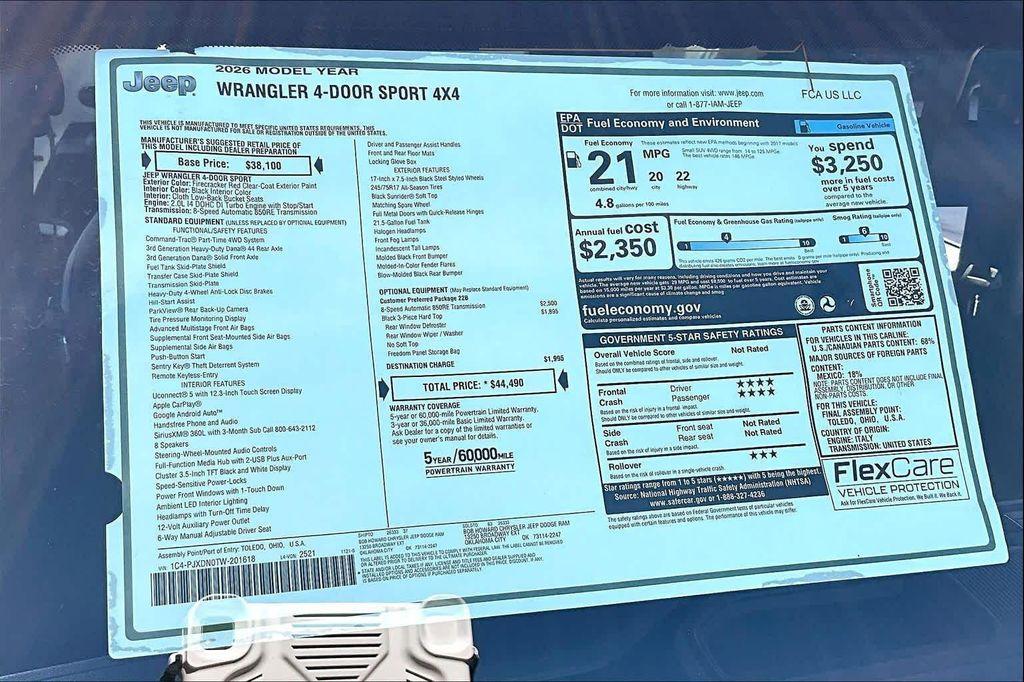 new 2026 Jeep Wrangler car, priced at $39,085