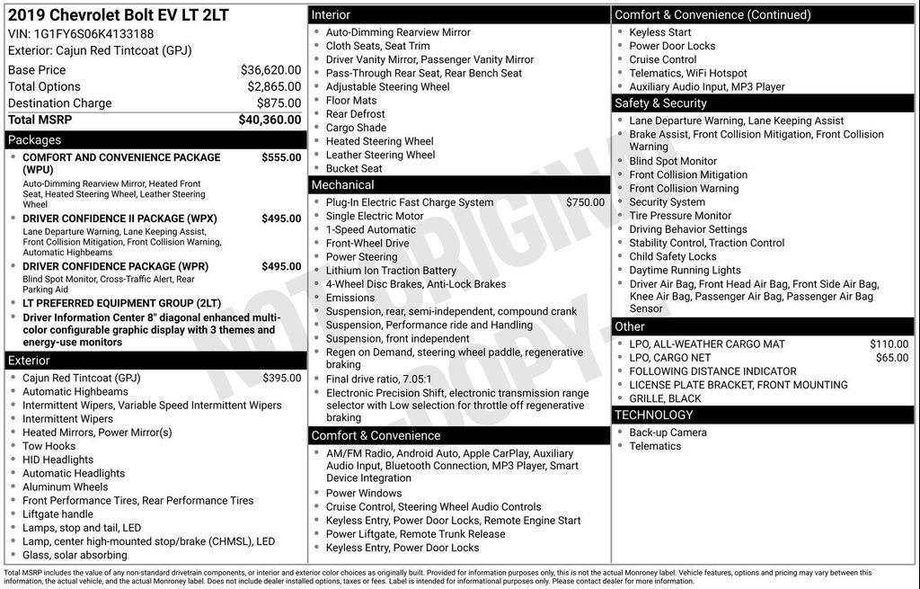 used 2019 Chevrolet Bolt EV car, priced at $16,898