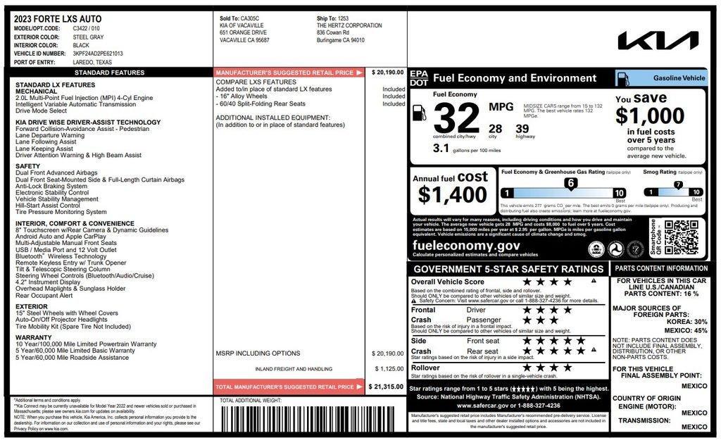 used 2023 Kia Forte car, priced at $17,072