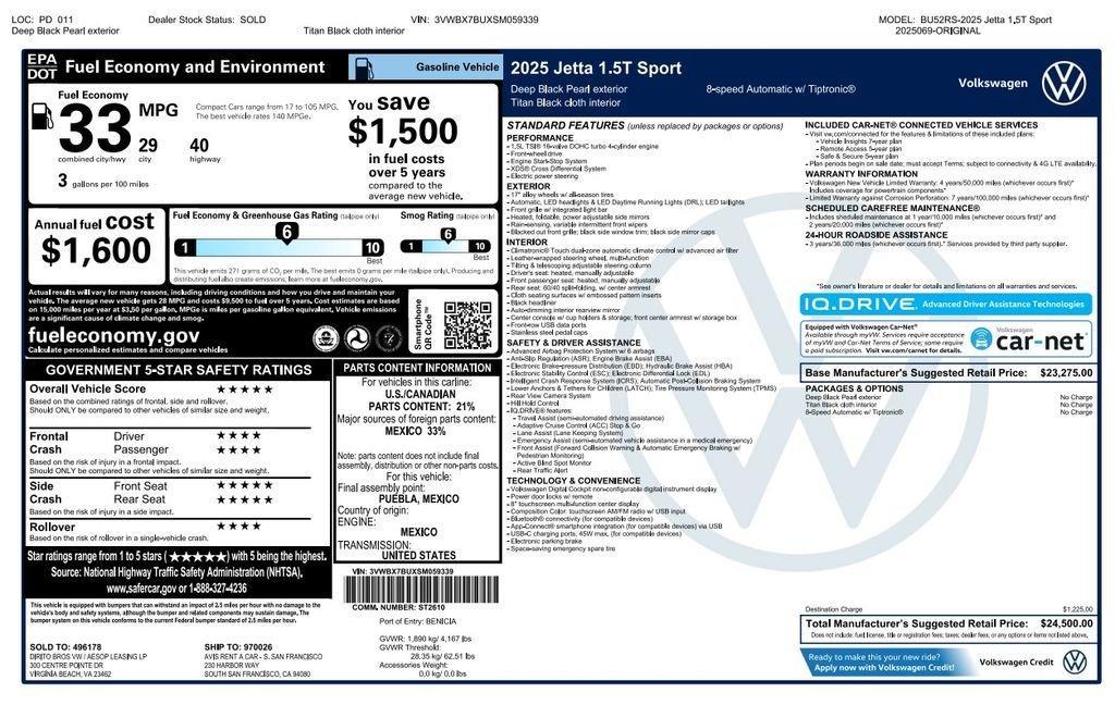 used 2025 Volkswagen Jetta car, priced at $20,773