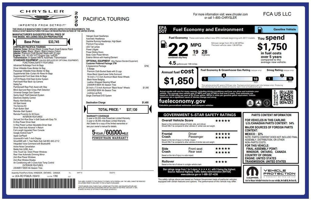 used 2020 Chrysler Pacifica car, priced at $21,073