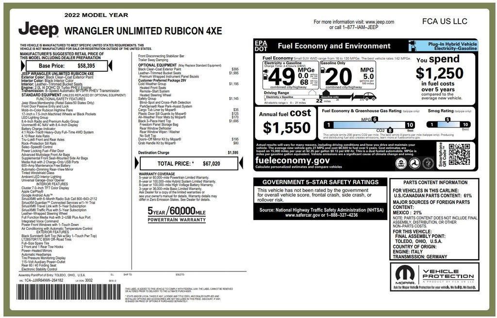 used 2022 Jeep Wrangler Unlimited 4xe car, priced at $28,383