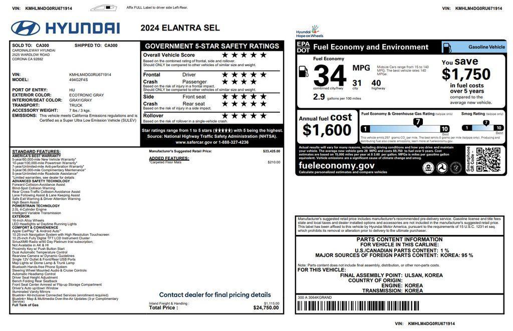 used 2024 Hyundai Elantra car, priced at $15,175