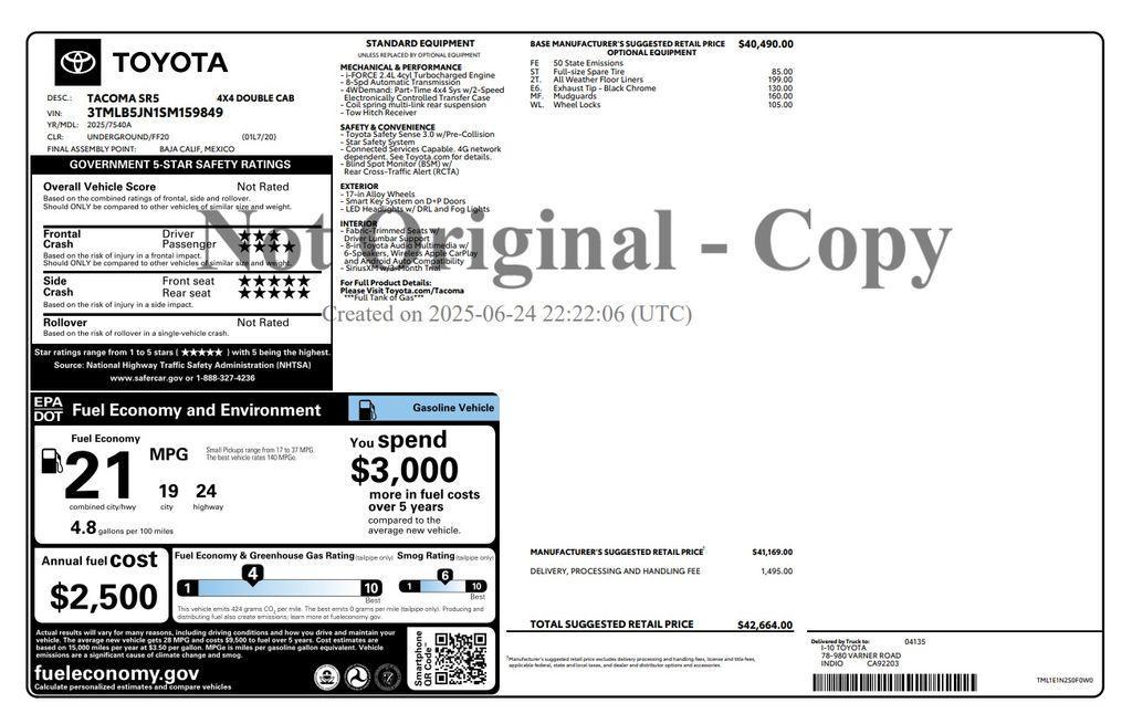 used 2025 Toyota Tacoma car, priced at $36,873