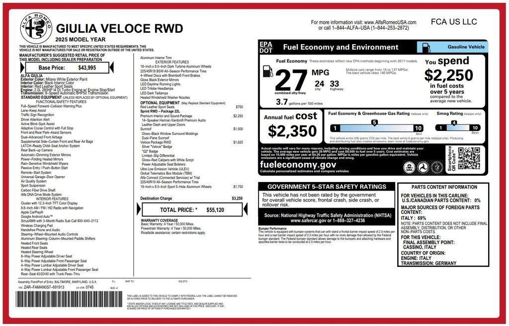 used 2025 Alfa Romeo Giulia car, priced at $40,772