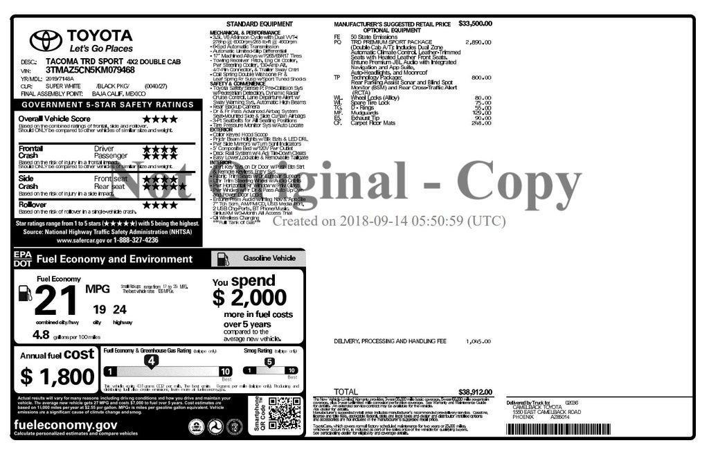 used 2019 Toyota Tacoma car, priced at $24,873