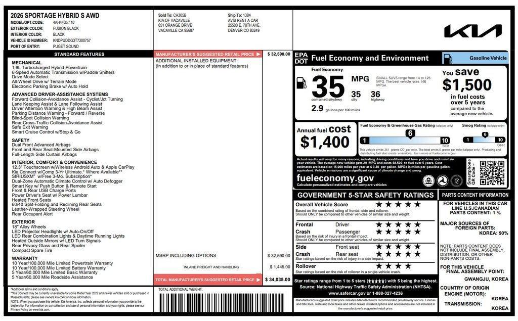used 2026 Kia Sportage Hybrid car, priced at $32,773
