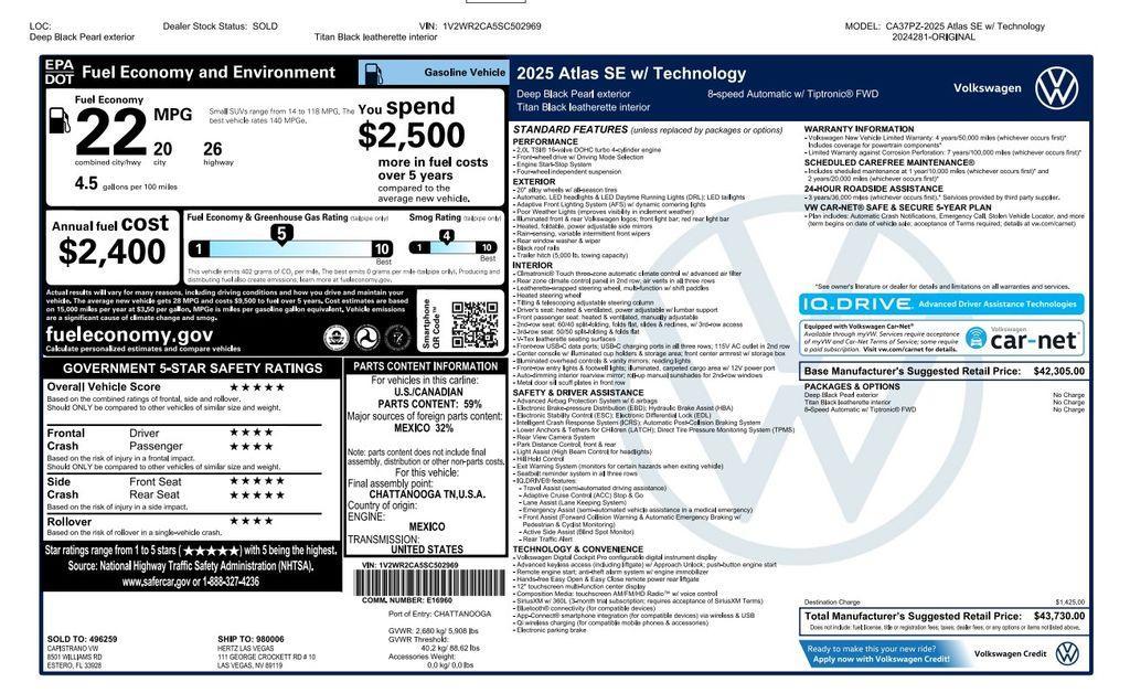 used 2025 Volkswagen Atlas car, priced at $29,473