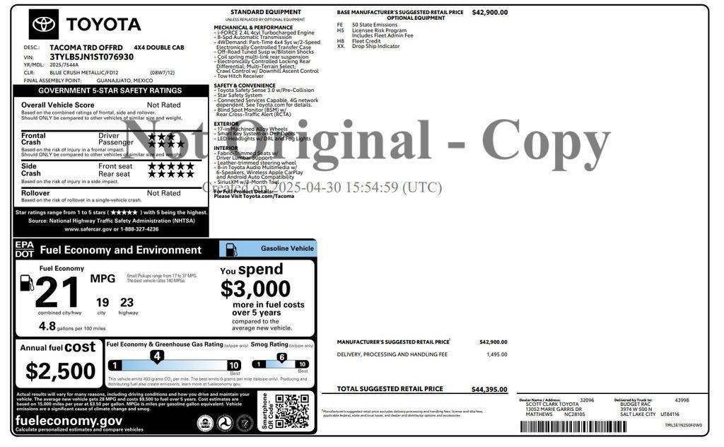 used 2025 Toyota Tacoma car, priced at $38,273