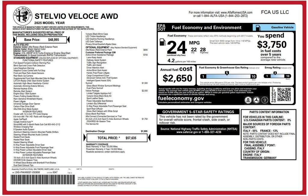 used 2025 Alfa Romeo Stelvio car, priced at $42,173
