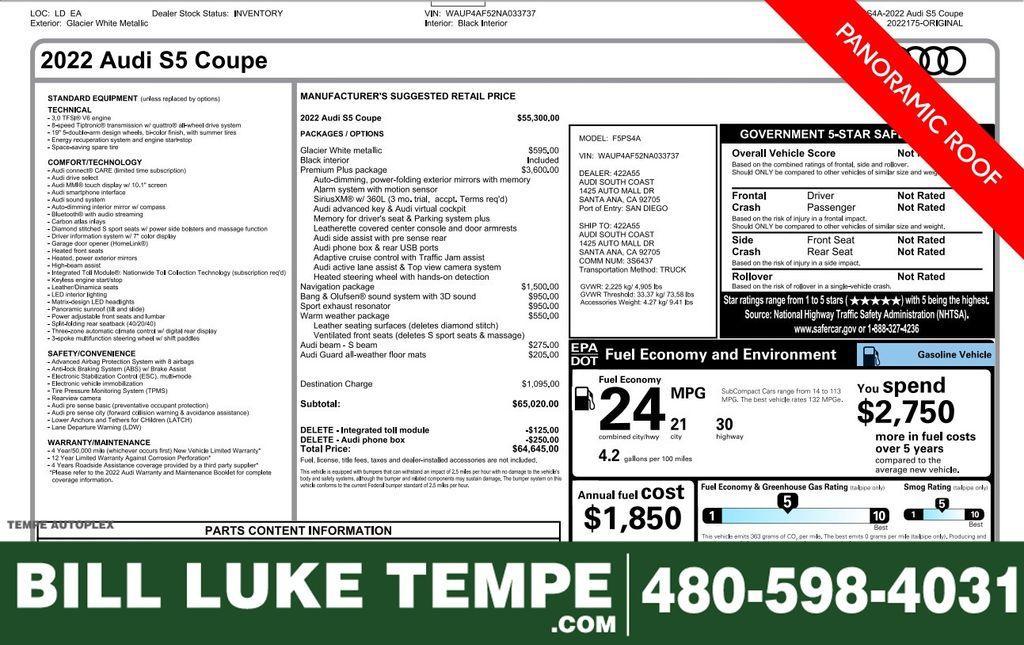 used 2022 Audi S5 car, priced at $43,973