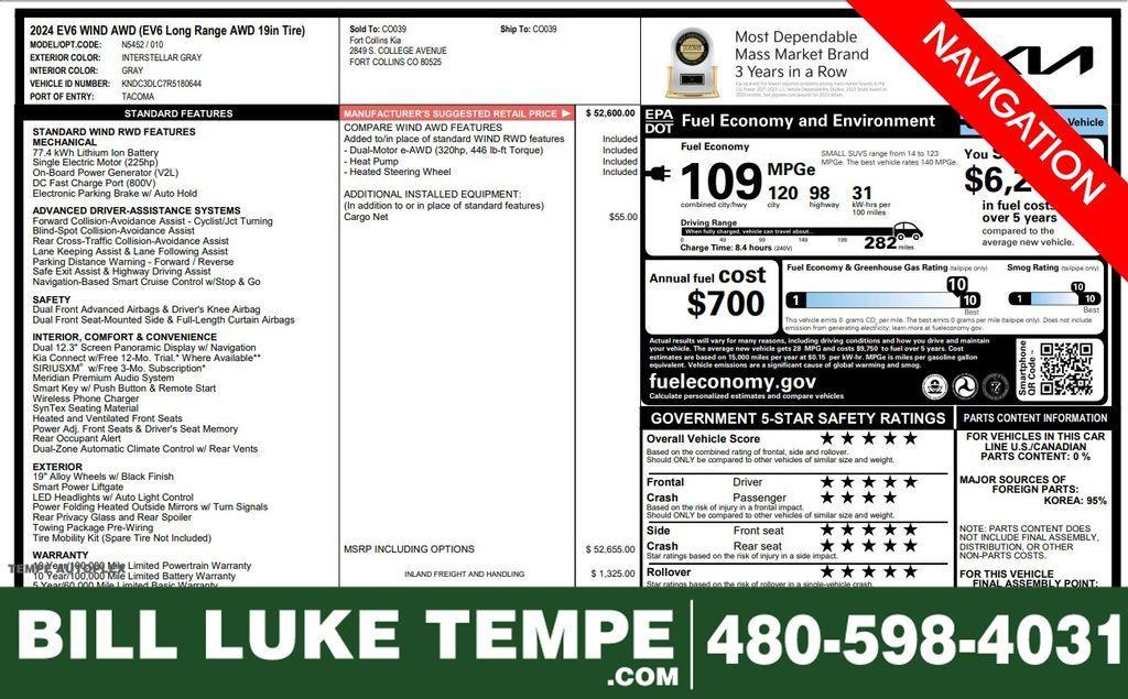 used 2024 Kia EV6 car, priced at $28,173