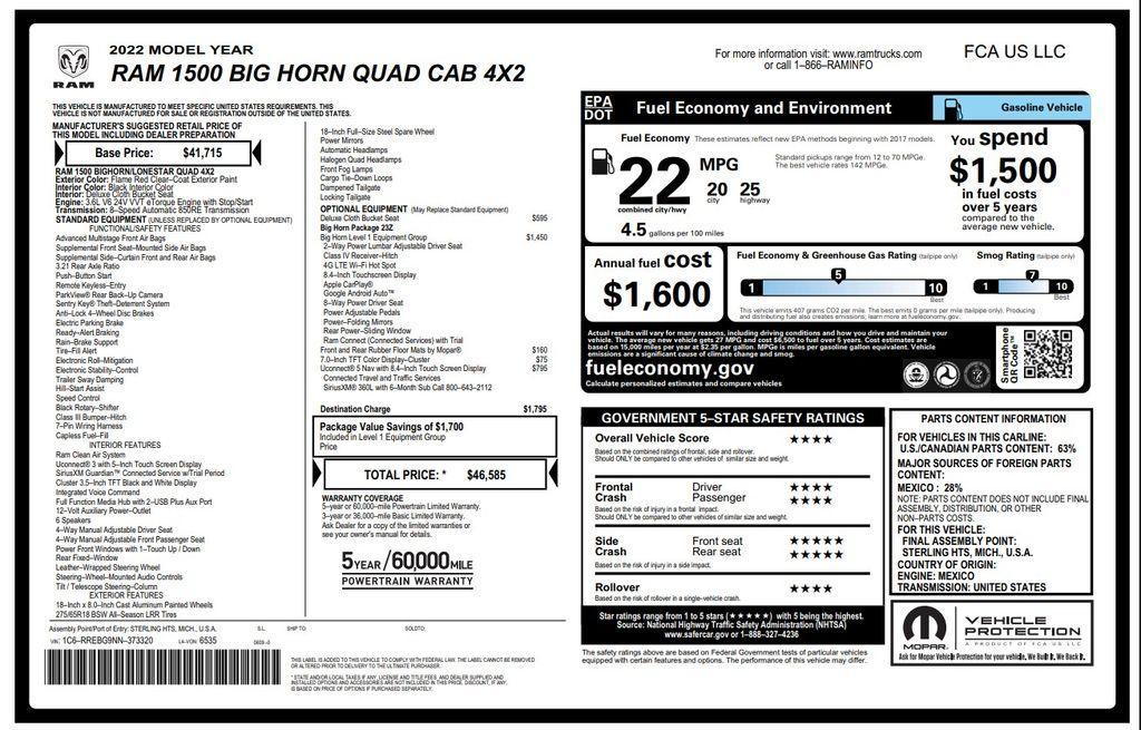 used 2022 Ram 1500 car, priced at $22,975