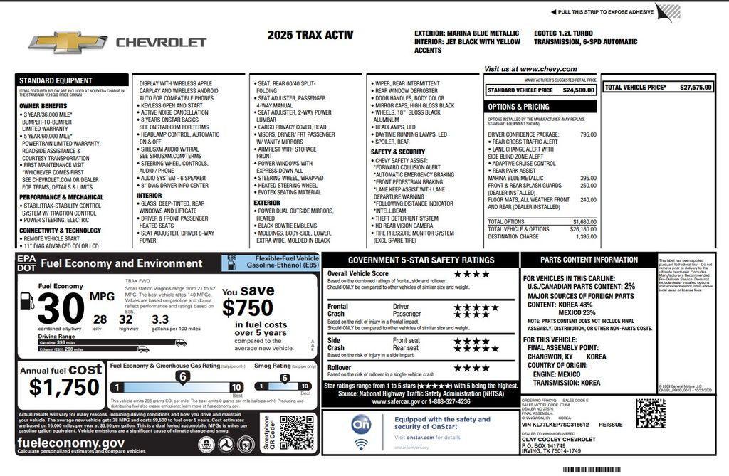used 2025 Chevrolet Trax car, priced at $25,973