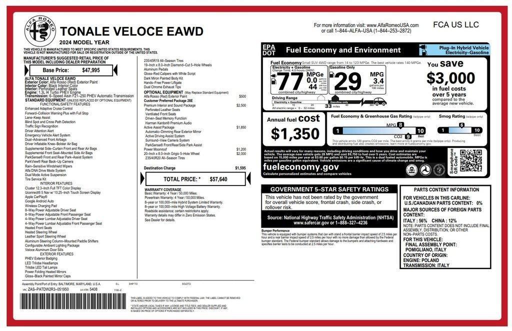 used 2024 Alfa Romeo Tonale car, priced at $24,275