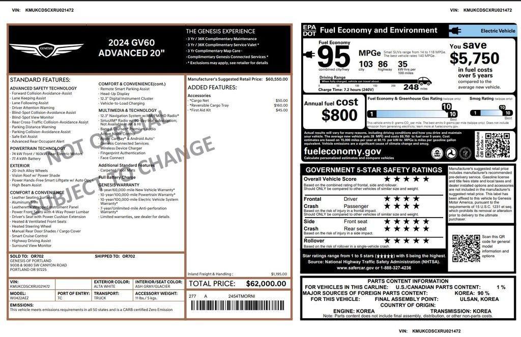 used 2024 Genesis GV60 car, priced at $29,975