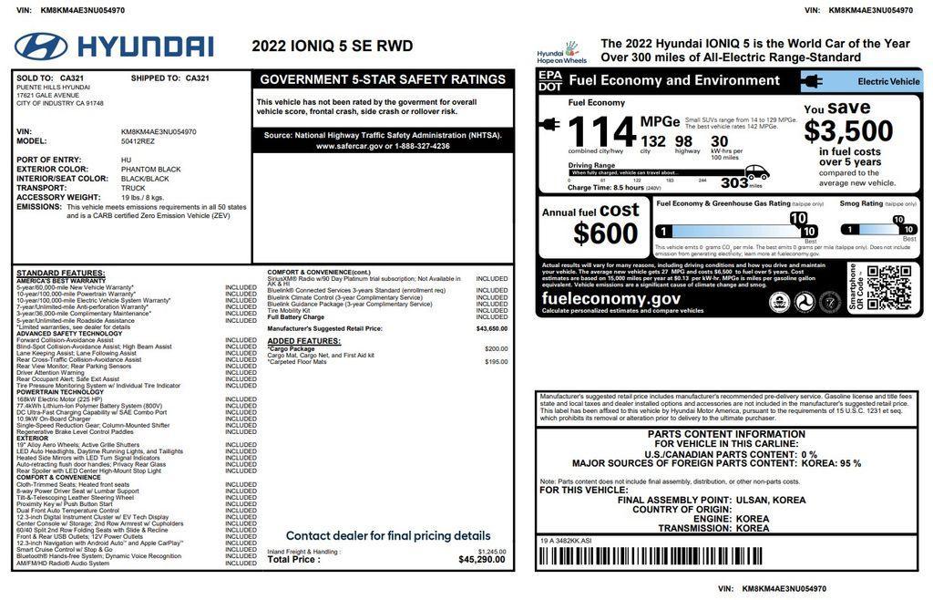 used 2022 Hyundai IONIQ 5 car, priced at $19,475