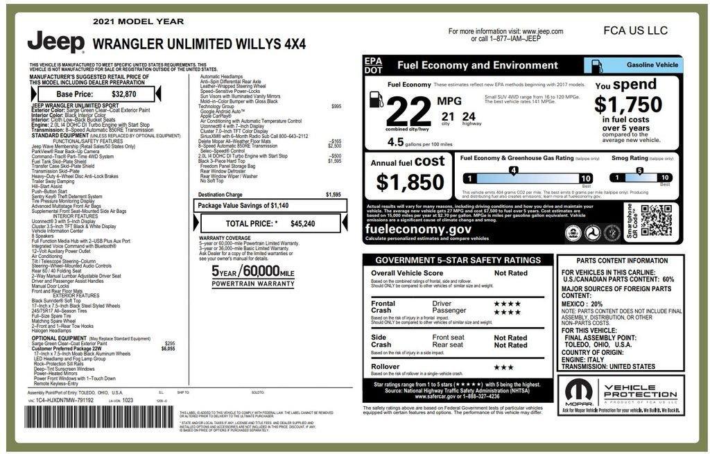 used 2021 Jeep Wrangler Unlimited car, priced at $28,372
