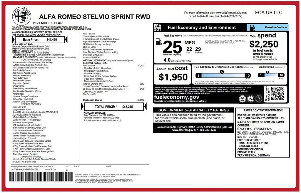 used 2021 Alfa Romeo Stelvio car, priced at $21,072