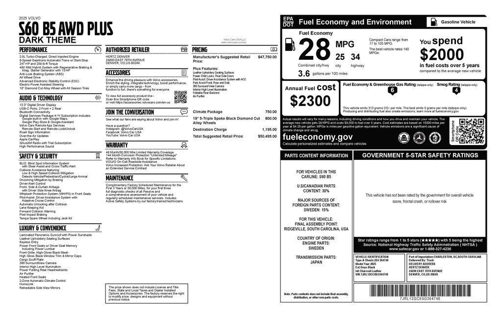 used 2025 Volvo S60 car, priced at $29,873