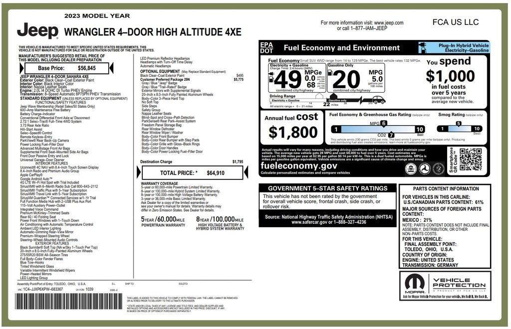 used 2023 Jeep Wrangler 4xe car, priced at $27,075