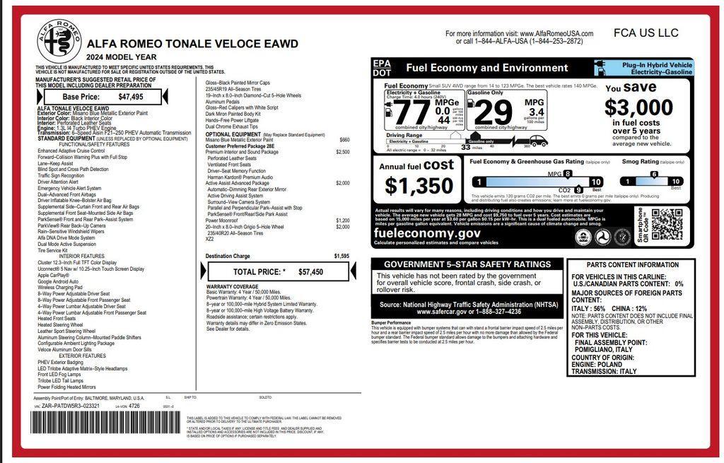 used 2024 Alfa Romeo Tonale car, priced at $25,373