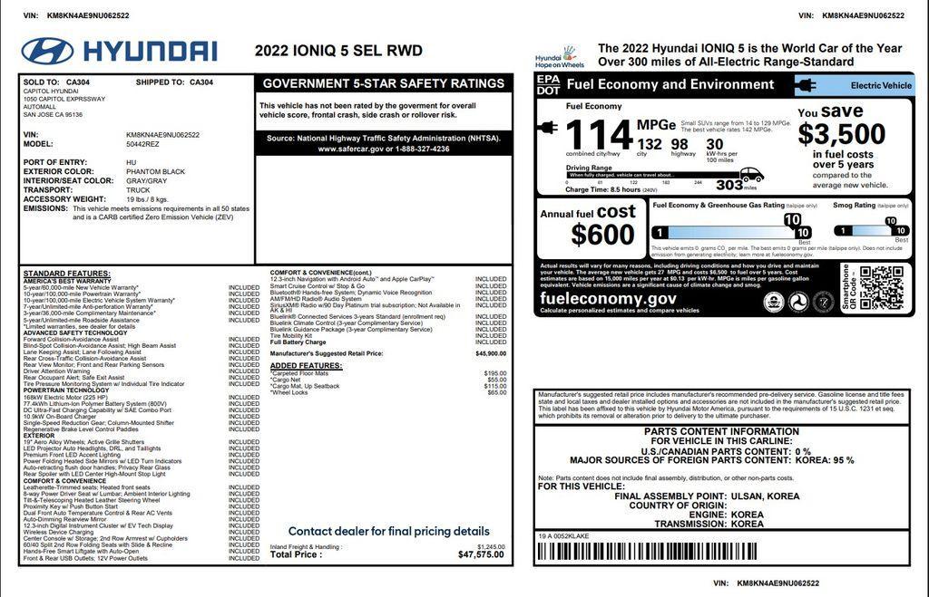 used 2022 Hyundai IONIQ 5 car, priced at $17,975