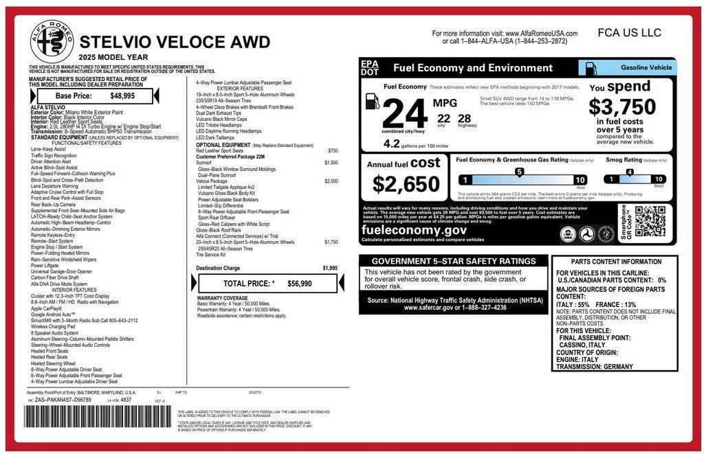 used 2025 Alfa Romeo Stelvio car, priced at $39,775