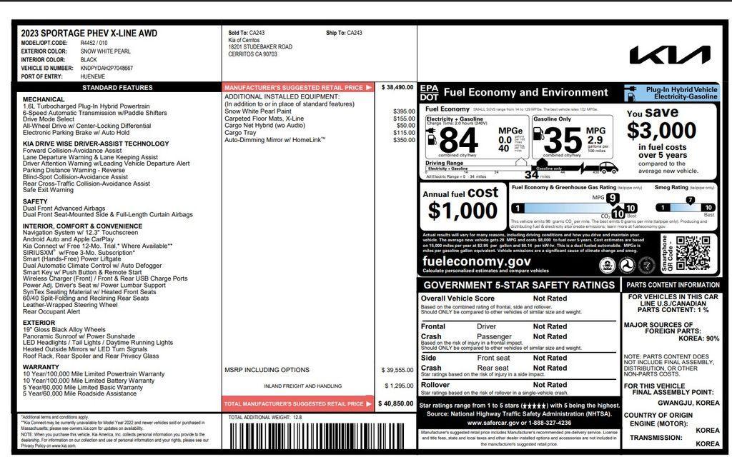used 2023 Kia Sportage Plug-In Hybrid car, priced at $25,175