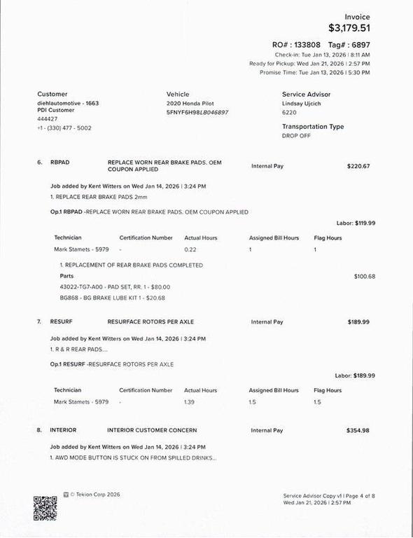 used 2020 Honda Pilot car, priced at $25,803