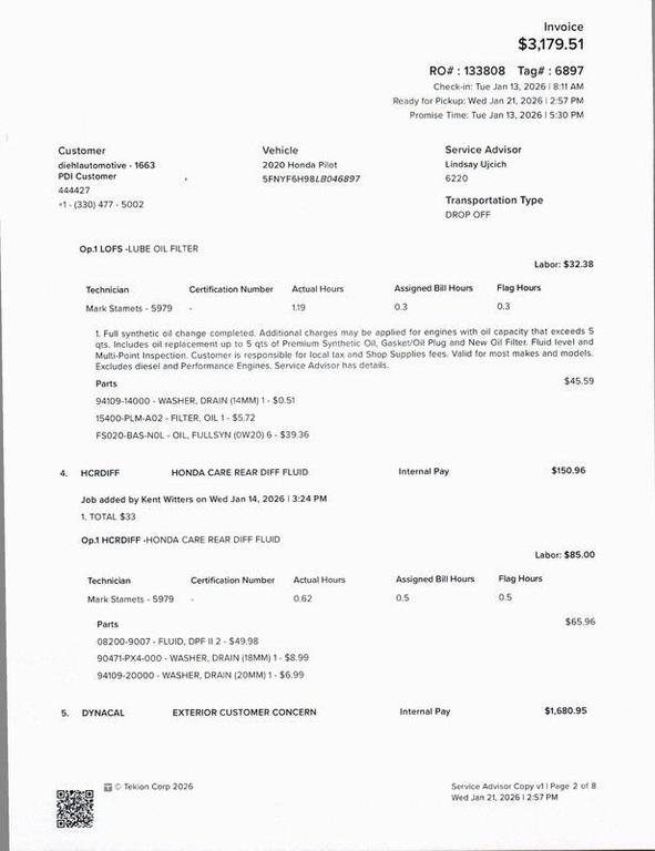 used 2020 Honda Pilot car, priced at $25,803