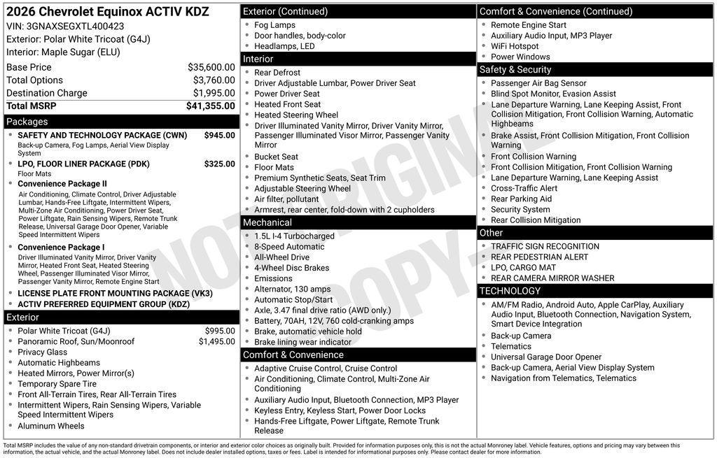 new 2026 Chevrolet Equinox car, priced at $39,679