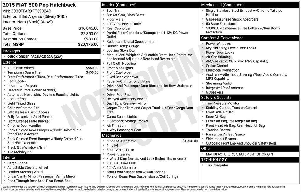 used 2015 FIAT 500 car, priced at $3,581