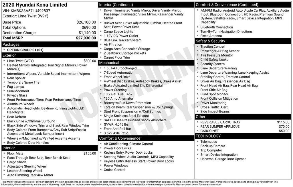 used 2020 Hyundai Kona car, priced at $16,200