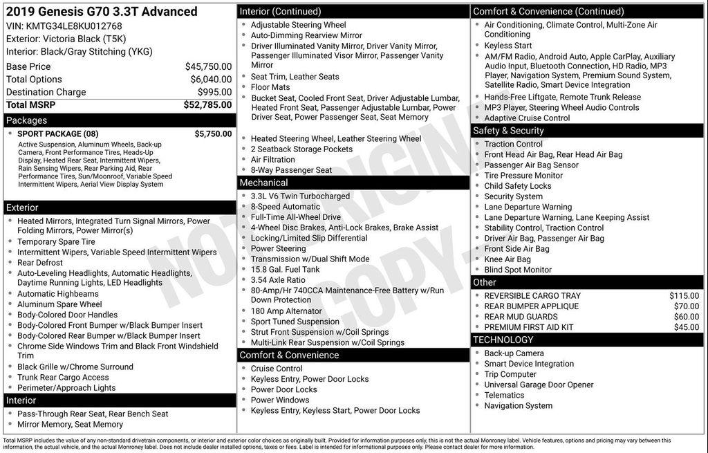 used 2019 Genesis G70 car, priced at $22,491