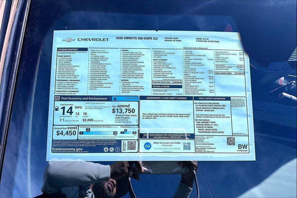 new 2026 Chevrolet Corvette car, priced at $151,375