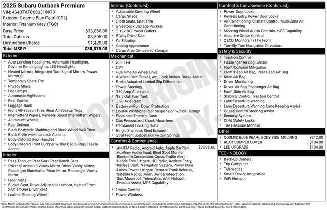 used 2025 Subaru Outback car, priced at $32,990