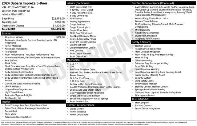 used 2024 Subaru Impreza car, priced at $21,990
