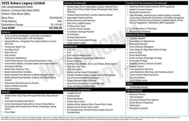 used 2025 Subaru Legacy car, priced at $30,990