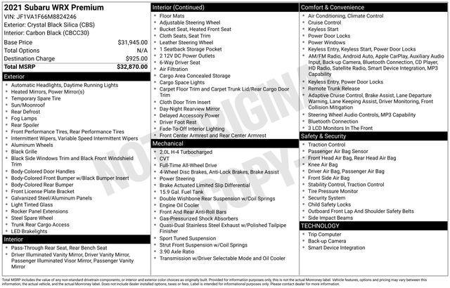 used 2021 Subaru WRX car, priced at $22,591