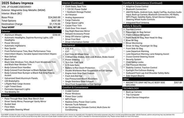 used 2025 Subaru Impreza car, priced at $23,391