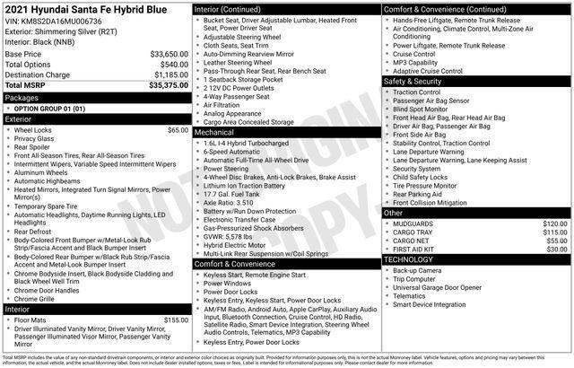 used 2021 Hyundai SANTA FE HEV car, priced at $19,990