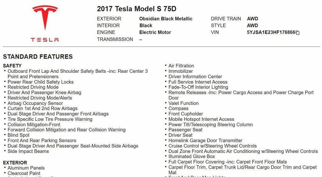 used 2017 Tesla Model S car, priced at $19,492