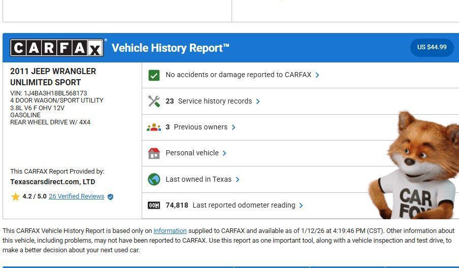 used 2011 Jeep Wrangler Unlimited car, priced at $14,949